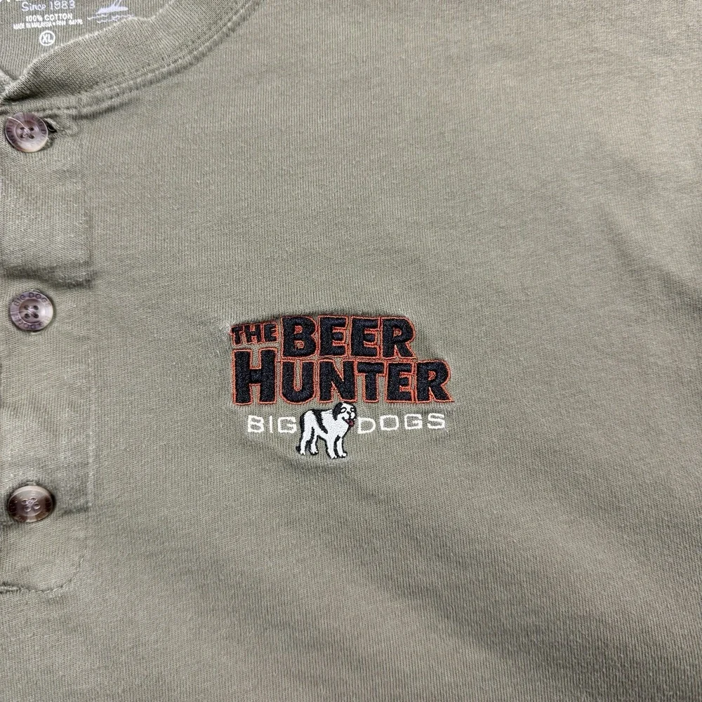 Y2K Big Dogs T Shirt Men XL Green‎ Henley The Beer Hunter Embroidered Logo - Picture 3 of 9